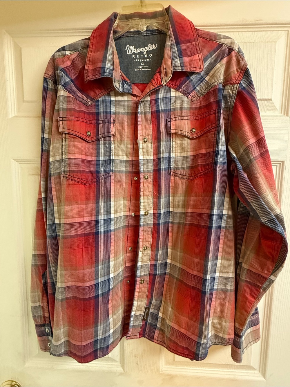 Wrangler Red Plaid Button-Down Western Shirt